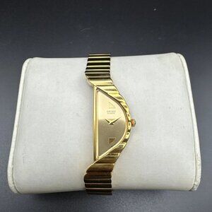 1992 Seiko Rivoli Asymmetrical Half Moon 1F20-5D59 Gold Ladies Watch STUNNING